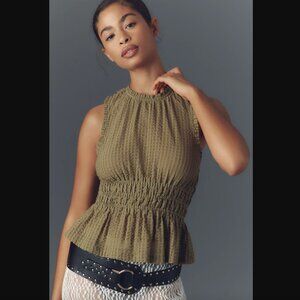 Anthropologie Maeve Smocked Halter Top Green